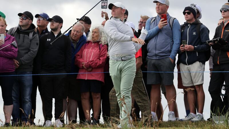 Rory McIlroy loses his club as he tees off the 15th during day one of the Genesis Scottish Open 2023 at The Renaissance Club, North Berwick    Picture: Steve Welsh/PA
