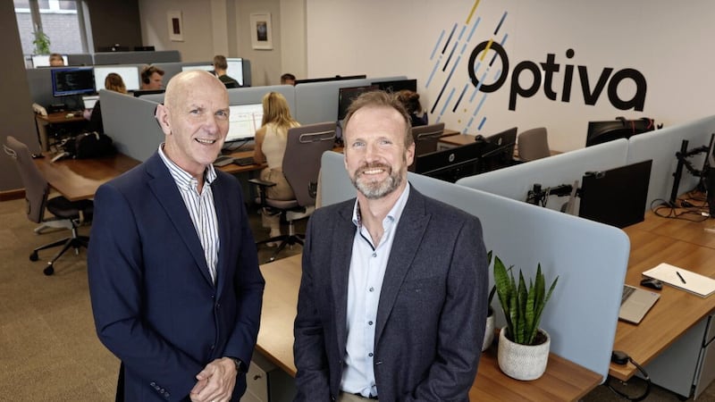 Richard McLaughlin of Optiva (right) with Invest NI&#39;s George McKinney (left). 