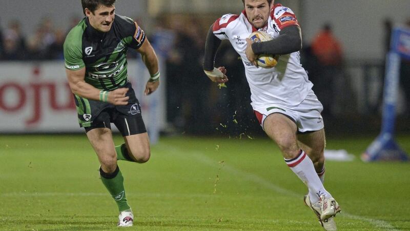 Jared Payne gets away from Robbie Henshaw during a Pro 12 league game between Ulster and Connacht at Ravenhill, Belfast. Picture: Charles McQuillan/Pacemaker.. 