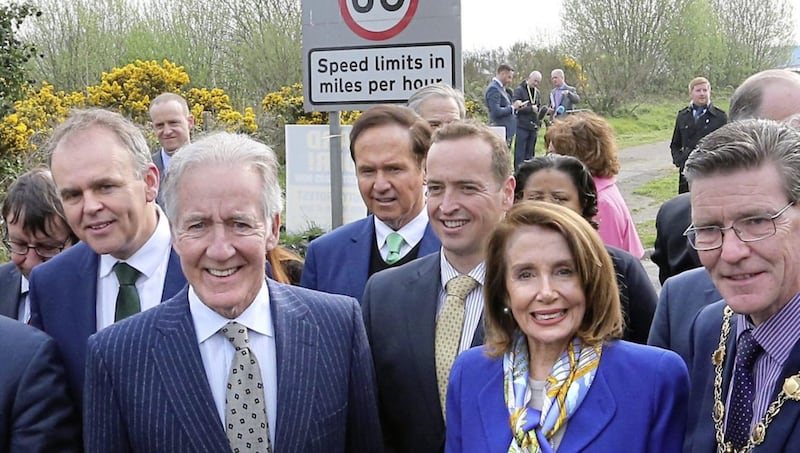 Speaker of the House of Representatives, Nancy Pelosi, and Congressman Richard Neal at the Derry/Donegal border last year. Picture by Margaret McLaughlin 