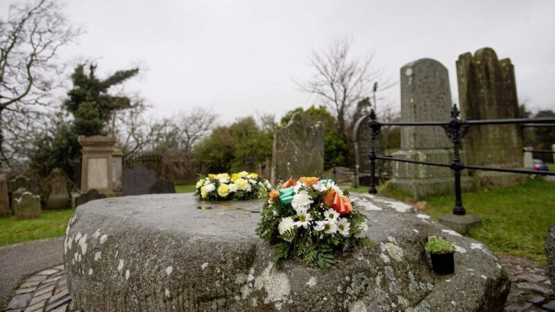 A wreath laying service takes place every March 17 at the grave of St Patrick, in Down Cathedral in Downpatrick, Co Down. Picture by Mark Marlow. 