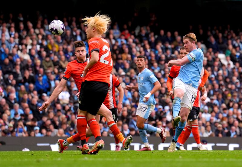 Manchester City’s Kevin De Bruyne was in the thick of things