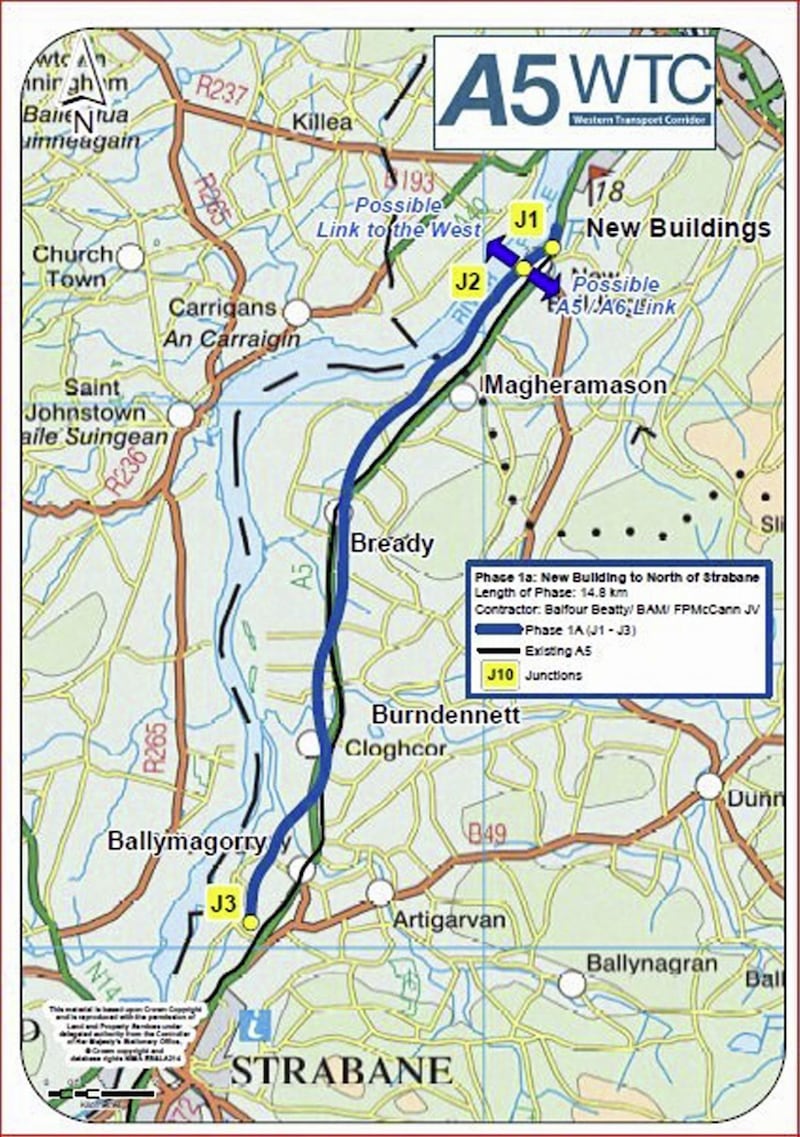 The first phase of the A5 project would provide a dual carriageway between Derry and Strabane. Image from the Department for Infrastructure.