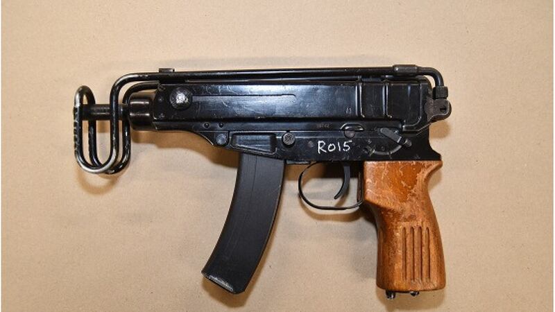 A Skorpion sub-machine gun, similar to that used in the shooting which killed Elle Edwards, which was shown to the jury in the trial of Connor Chapman (Merseyside Police/PA)