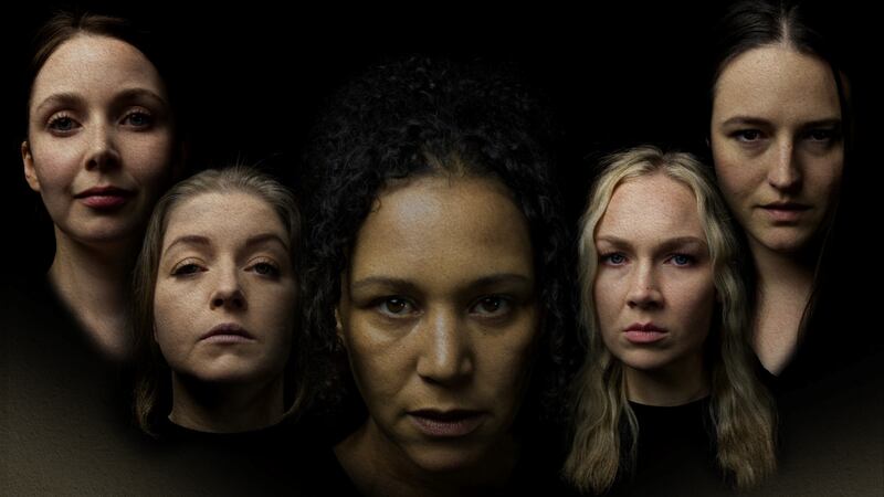 The cast from the upcoming Belfast production of Belfast Girls, featuring Siobhan Kelly, Fiona Keenan O’Brien, Donna Anita Nikolaisen, Carla Foley and Leah Rossiter