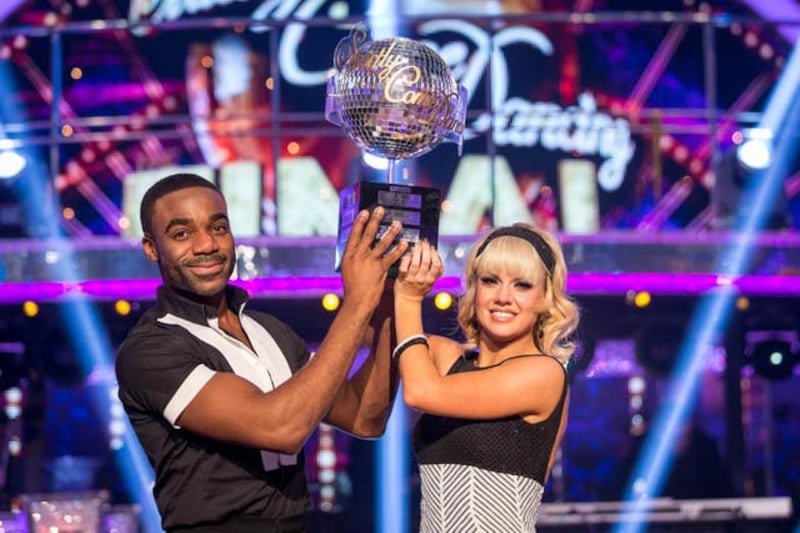 Joanne Clifton and Ore Oduba with theiir Strictly trophy