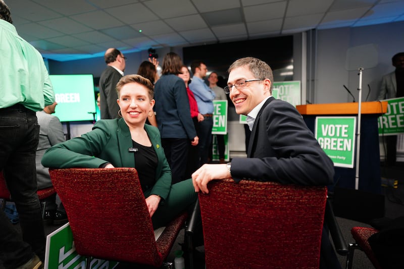 Green Party co-leaders Carla Denyer and Adrian Ramsay at their local election campaign launch in Bristol