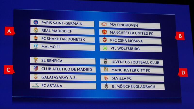 A view of the finalised draw for the Champions League groups at the Grimaldi Forum in Monaco on Thursday<br />Picture: PA