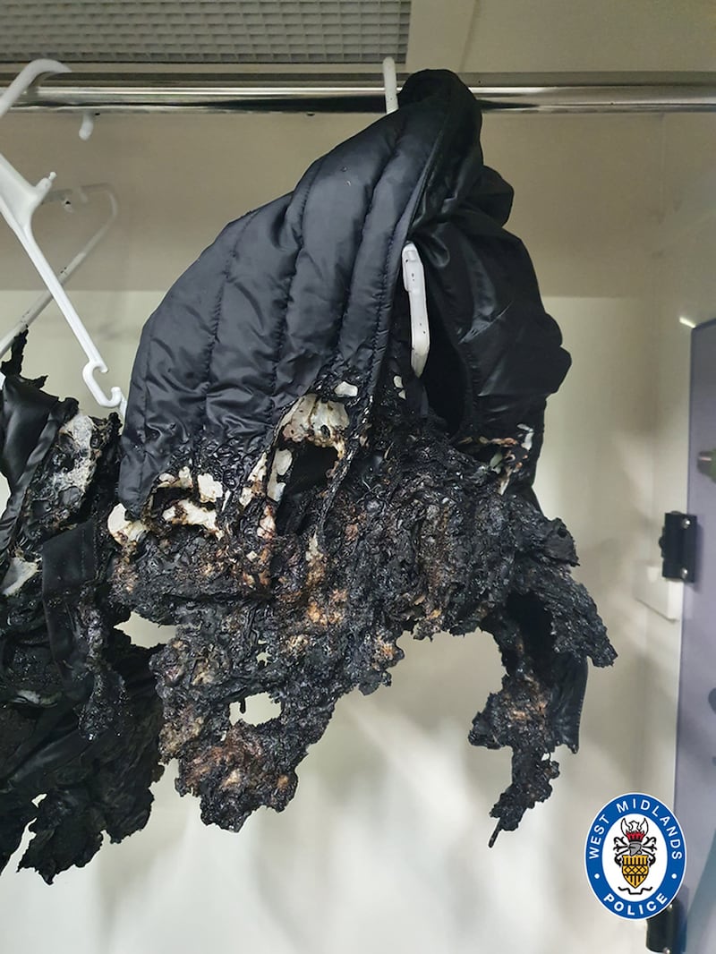 The burned clothing of Mohammed Rayaz after the attack