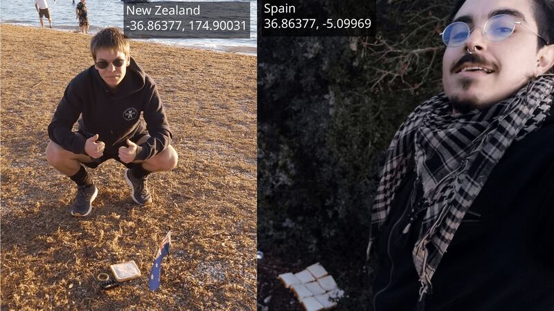 Etienne Naude put one slice on the ground in Auckland, while Angel Sierra completed the sandwich on the other side of the world in southern Spain.