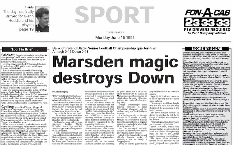 FLASHBACK: The back page of The Irish News on June 15, 2008 - the day after Armagh's victory over Down