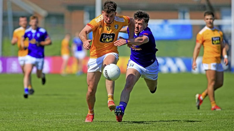Ryan Murray on the attack but Cavan came out on top at Corrigan Park. Picture: Seamus Loughran. 