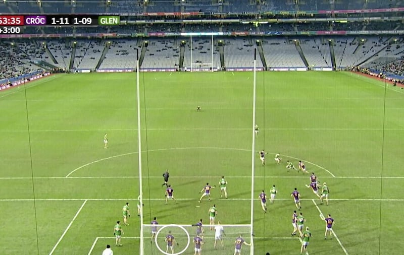 Substituted Kilmacud player Dara Mullin was on the goal line as the Leinster champions defended a two-point lead in the dying seconds of the All-Ireland Club SFC final against Glen