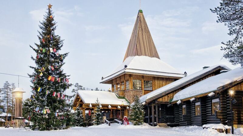 Santa Village with Christmas tree in Lapland, Finland, on the Arctic Circle 