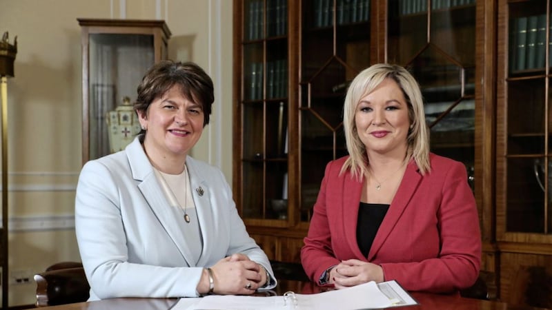 <span style="color: rgb(51, 51, 51); font-family: sans-serif, Arial, Verdana, &quot;Trebuchet MS&quot;; ">First Minister Arlene Foster and Deputy First Minister Michelle O'Neill: The setting up of the executive, assembly and all-Ireland bodies bring many obvious benefits, not least the opportunity for these bodies to play a leading role in reconciling the people of this nation</span>