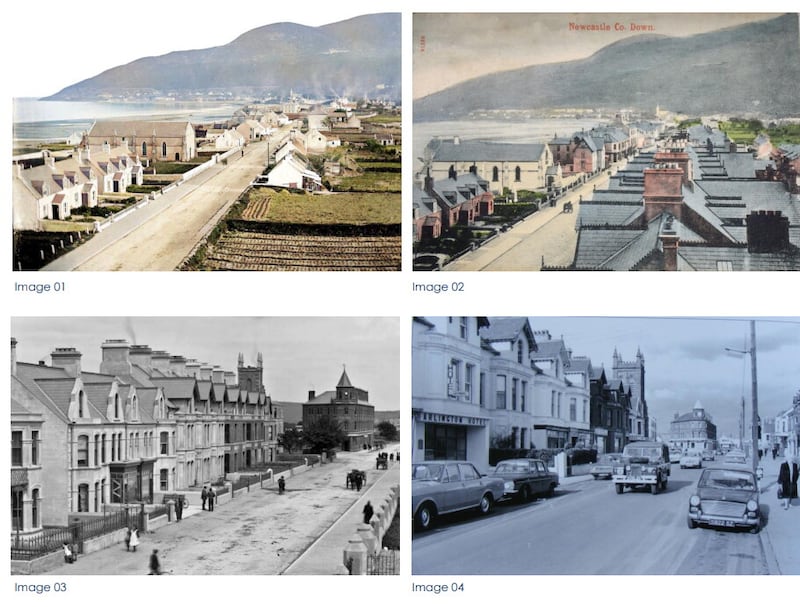 Images from the design concept showing the evolution of Newcastle Main Street, from 1870 up to the 1960s.