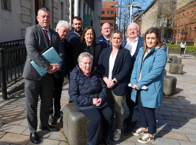 The family of Sean Brown and legal representives outside the Royal Courts of Justice, Belfast . PICTURE: MAL MCCANN