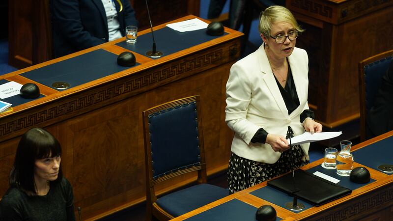 Commissioner for Victims and Survivors of Institutional Childhood Abuse Fiona Ryan speaks in the Northern Ireland Assembly chamber at Stormont during the delivery of the long-awaited public apology to the victims of historical institutional abuse in 2022