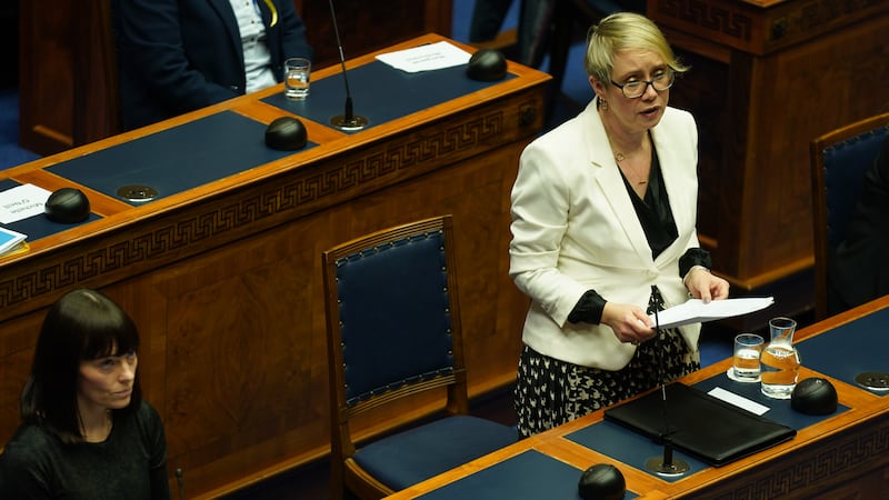 Commissioner for Victims and Survivors of Institutional Childhood Abuse Fiona Ryan speaks in the Northern Ireland Assembly chamber at Stormont during the delivery of the long-awaited public apology to the victims of historical institutional abuse in 2022