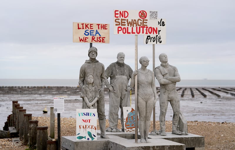 A view of art installation, Sirens of Sewage, by Jason DeCaires Taylor unveiled on the beach in Whitstable, Kent