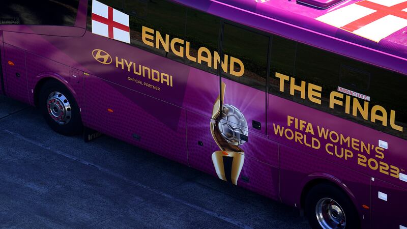 The England team bus after a training session at Central Coast Stadium, Gosford (Zac Goodwin/PA).