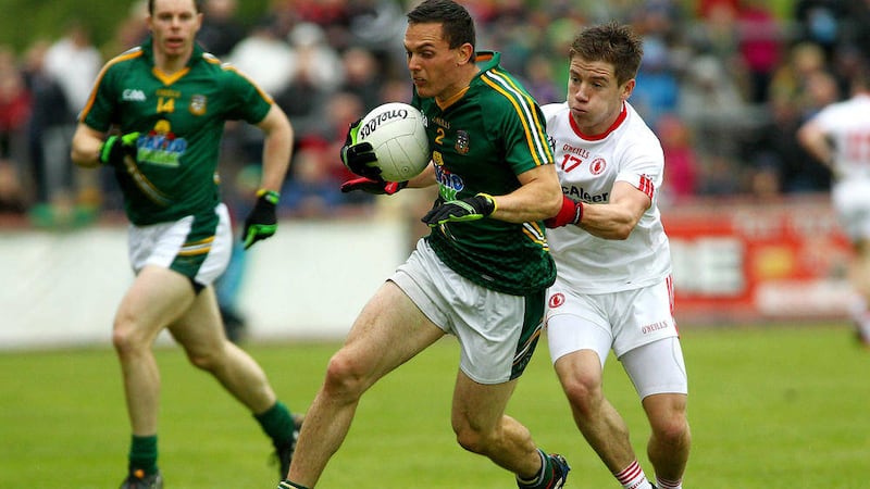 Mark Bradley puts himself about during Tyrone's win over Meath in their All-Ireland Qualifier last month