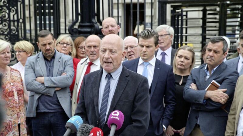 Edward Barnard outside the High Court in Belfast yesterday. Picture by Hugh Russell. 