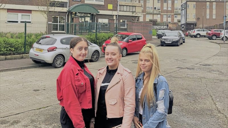 New Lodge teenagers Seaneen Tierney (15), Mollie Clinton (15) and Claudia Flynn (14) 