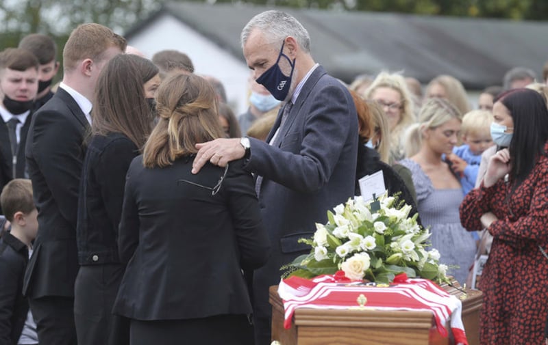 GAA President Larry McCarthy at the funeral of Anto Finnegan in west Belfast today. Picture by Hugh Russell&nbsp;