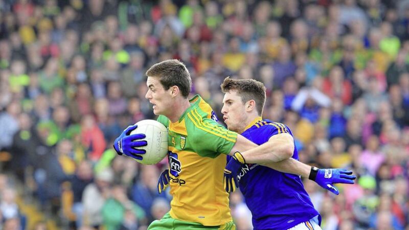 Donegal&#39;s Caolan Ward with Liam Connerton of Longford during the All-Ireland qualifier at Ballybofey on Saturday Picture by Margaret McLaughlin 