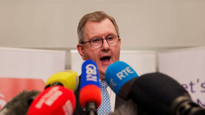 DUP leader Sir Jeffery Donaldson MP during the press conference
