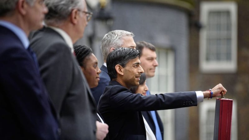 Chancellor Rishi Sunak outside 11 Downing Street, before heading to the House of Commons to deliver his Budget. Photo: Victoria Jones/PA Wire 