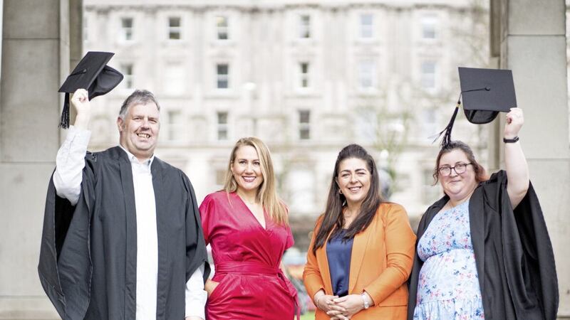 HATS OFF: Now Group participants Darren Taggart and Christine Porter with presenter Cate Conway and Now Group chief executive Maeve Monaghan 