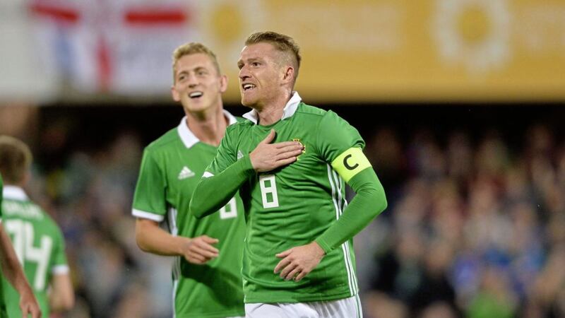 Northern Ireland captain Steven Davis celebrates his early goal against Israel last month. 