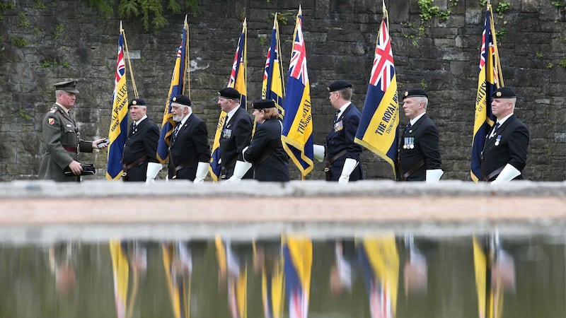 Standard-bearers for the Royal British Legion during a ceremony to mark the Battle of the Somme Centenary at the Irish National War Memorial Gardens in Islandbridge, Dublin&nbsp;