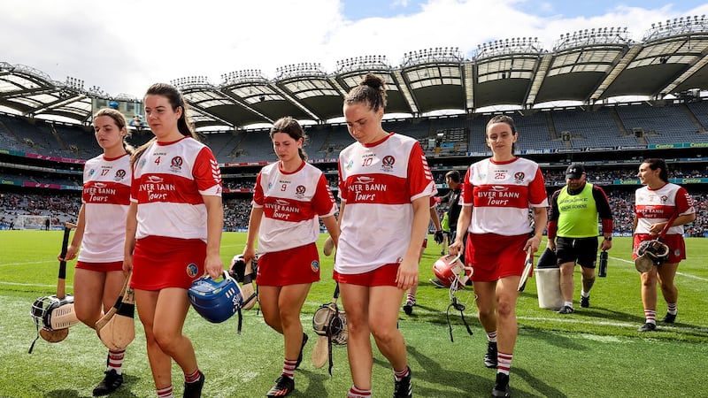 Derry players leave the field following their drawn All-Ireland Intermediate final against Meath at Croke Park
