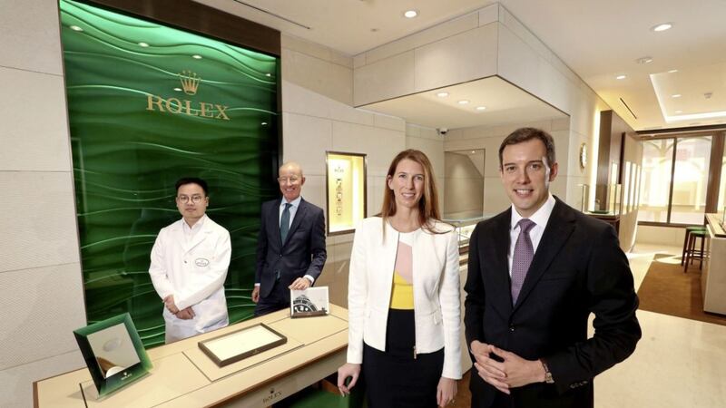 Timed to perfection. Pictured in the new Rolex store at Lunn&#39;s in Belfast are Hok Man Pang (watch maker), Nick Megarry (watch manager), Suzanne Lunn (marketing director) and John Lunn (managing director) 