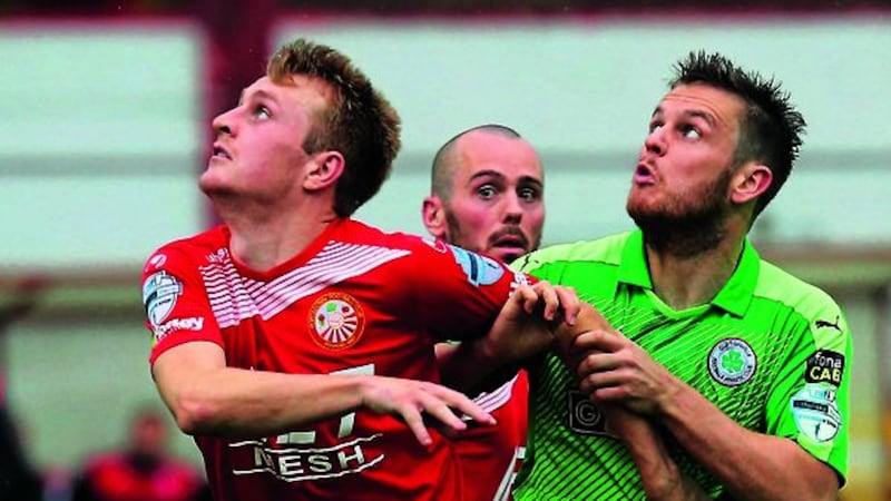 EYE ON THE BALL: Cliftonville&rsquo;s Jaimie McGovern (right) says a drinking culture threatened to derail the team&rsquo;s season but that manager Gerard Lyttle has dealt firmly with the club&rsquo;s off-field problem