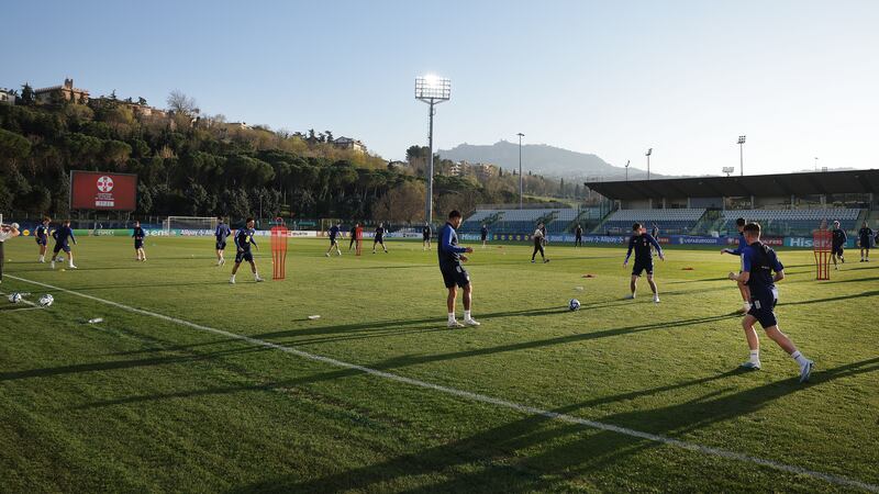 Northern Ireland during Wednesday evening's training session at the Stadio Olimpico di San Marino ahead of Thursday's UEFA Euro 2024 Qualifier.