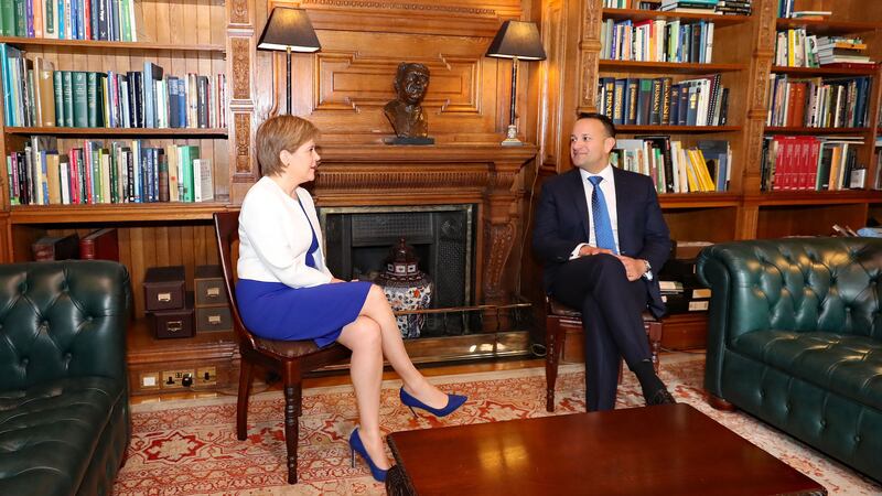 Scottish First Minister Nicola Sturgeon meets with Taoiseach Leo Varadkar at Farmleigh House during her visit to Dublin. Piture by Niall Carson/PA Wire&nbsp;