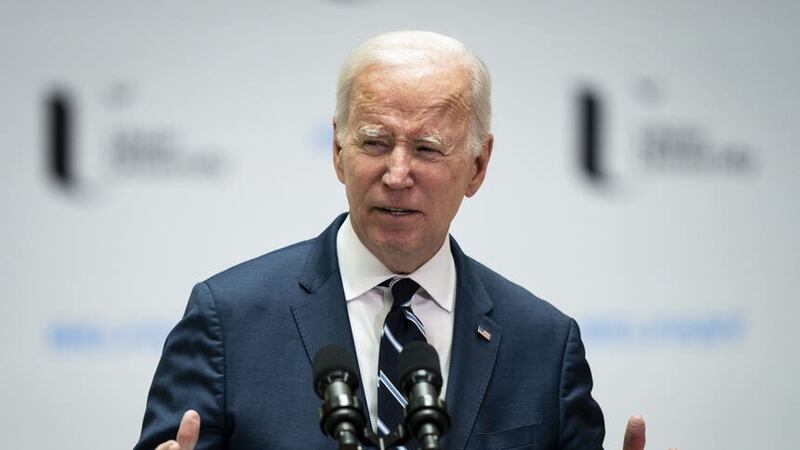 US President Joe Biden delivered a keynote speech in Belfast marking the anniversary of the Good Friday Agreement (Aaron Chown/PA)