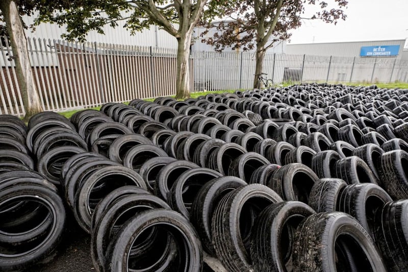 Hundreds of tyres removed from a July 11th night bonfire at Avoniel Leisure Centre shortly after a Belfast City Council committee voted to send contractors in to remove material. Picture by Liam McBurney/PA Wire&nbsp;
