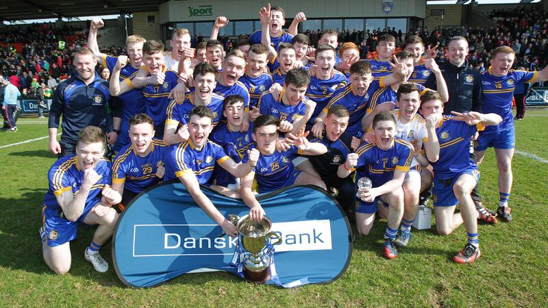 &nbsp;Patrician High, Carrickmacross celebrate after beating Holy Trinity Cookstown in the MacLarnon Cup final<br />Picture by Margaret McLaughlin