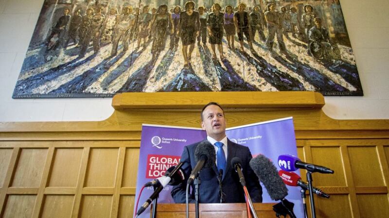 Taoiseach Leo Varadkar speaks during a press conference at Queen's University today. Picture by Liam McBurney, Press Association