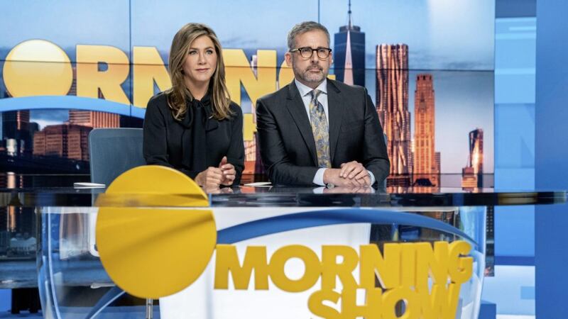 Jennifer Aniston as Alex Levy and Steve Carell as Mitch Kessler in The Morning Show 