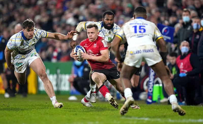 Ulster's Michael Lowry runs with the ball during the Heineken Champions Cup, Pool A match at the Kingspan Stadium, Belfast. Picture date: Saturday January 22, 2022.