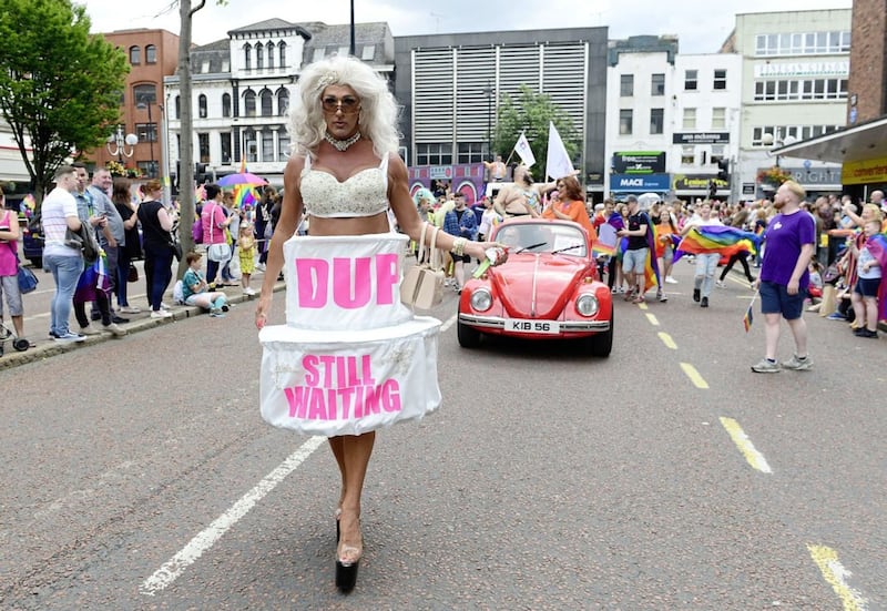Pacemaker Press Belfast 04-08-2018: The Belfast Pride parade 2018 starts and finishes at Custom House Square in Belfast. Rainbow flags, face paint, fancy dress and brightly coloured floats will create a riot of colour on the streets of Belfast on Saturday..Picture By: Arthur Allison.. 