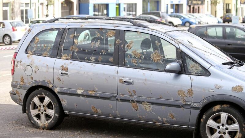 A parked car covered in whey after last week&#39;s spill in Aughnacloy in Co Tyrone 