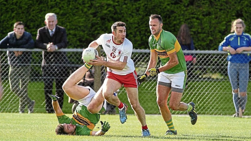 Conor Murray bagged two goals for L&aacute;mh Dhearg in their win over Aldergrove Picture by S&eacute;amus Loughran 