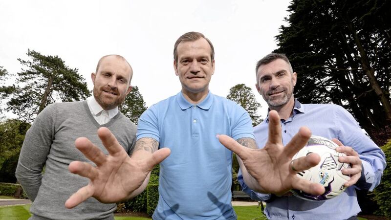 Roy Carroll (centre) has teamed up with the OneTwo football agency, alongside OneTwo founders Keith Gillespie and Brian Adair (left)  
